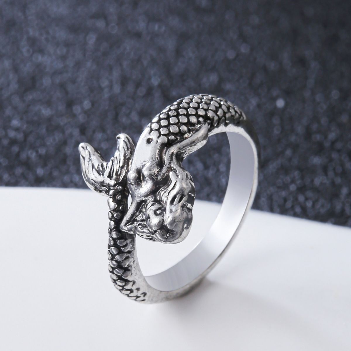 Unisex Jewelry Fashion Retro Old Ring Mermaid Niche Opening Adjustment Design Hip Hop Ring Unisex Hand Jewelry_ipsvogv.com