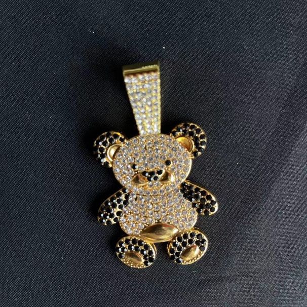 Alloy Zircon Bear Animal Panda Pendant Shiny Hip-Hop Jewelry Unisex Necklace_ipsvogv.com