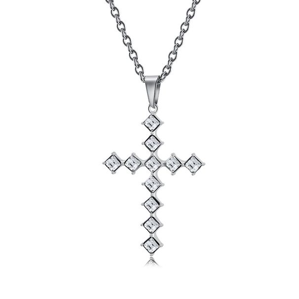 Neutral genderless light luxury style diamond studded titanium steel cross necklace for men and women with personalized diamond square diamond cross_ipsvogv.com