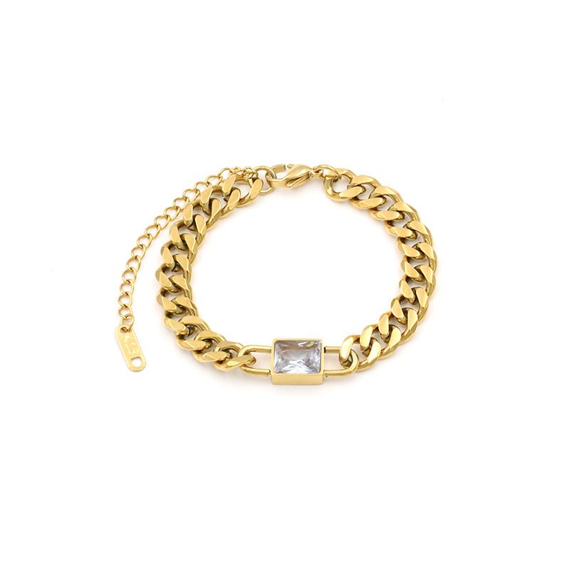 Gold Cuban Chain Square High-end Niche Colorful Zircon Titanium Steel Bracelet Jewelry_ipsvogv.com