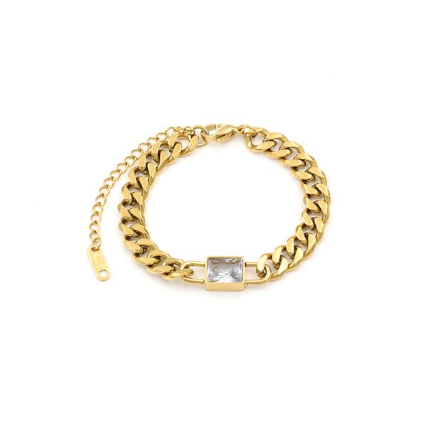 Gold Cuban Chain Square High-end Niche Colorful Zircon Titanium Steel Bracelet Jewelry_ipsvogv.com