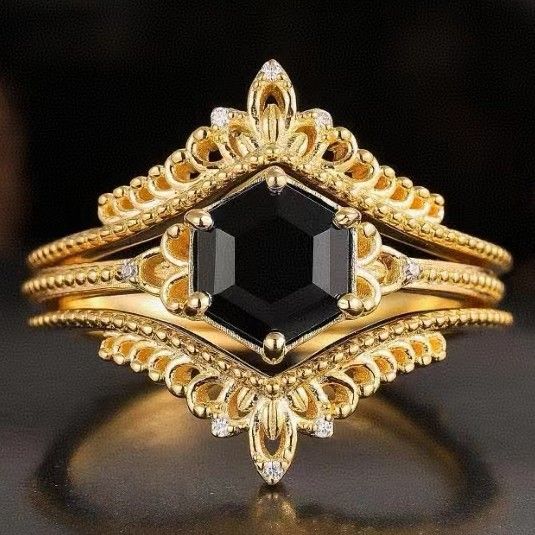 Sanjie French Luxury Style Square Men's And Women's Same Live Set, Personalized Three Set Ring_ipsvogv.com