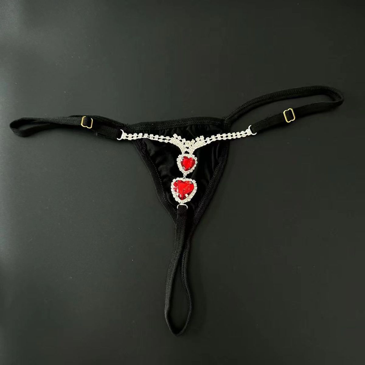 Ladies double heart rhinestone body chain sexy thong love panties fashion accessories female body chain_ipsvogv.com