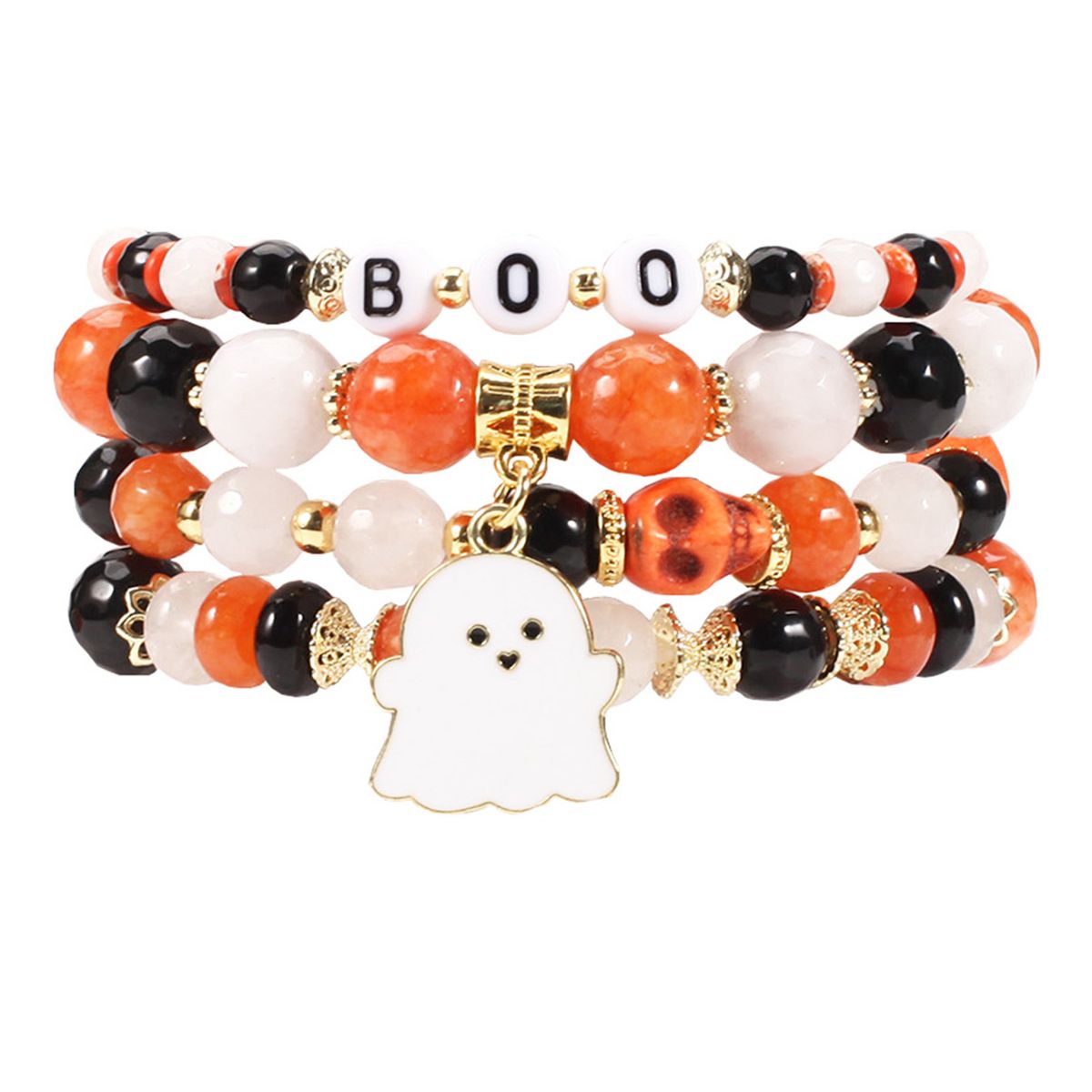 Handmade Halloween Ghost Skull Natural Stone Stretch Bracelet Set – Adjustable Beaded Jewelry For Men And Women Adjustable_ipsvogv.com