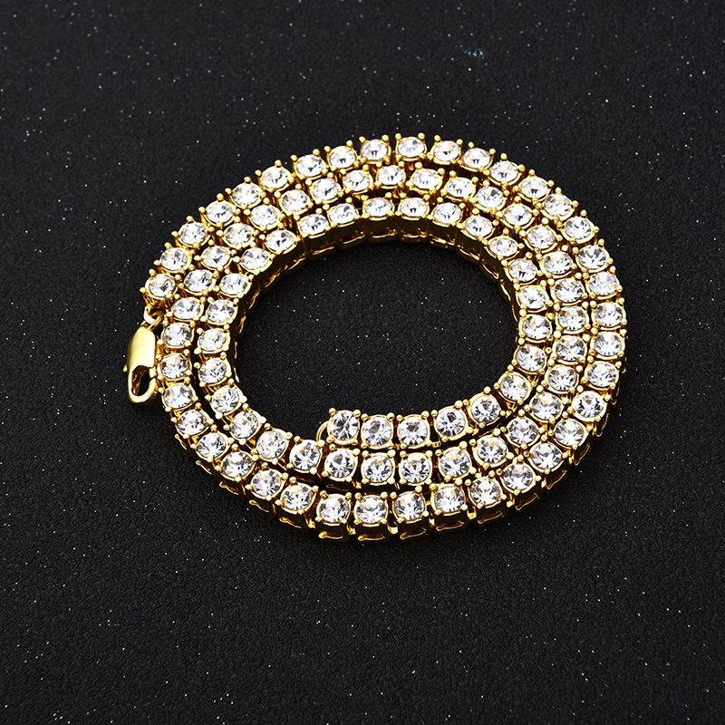 Unisex Hot Selling Fashion Brand Hip Hop Rhinestone Chain Full Rhinestone Full Diamond Single Row Necklace HipHop_ipsvogv.com
