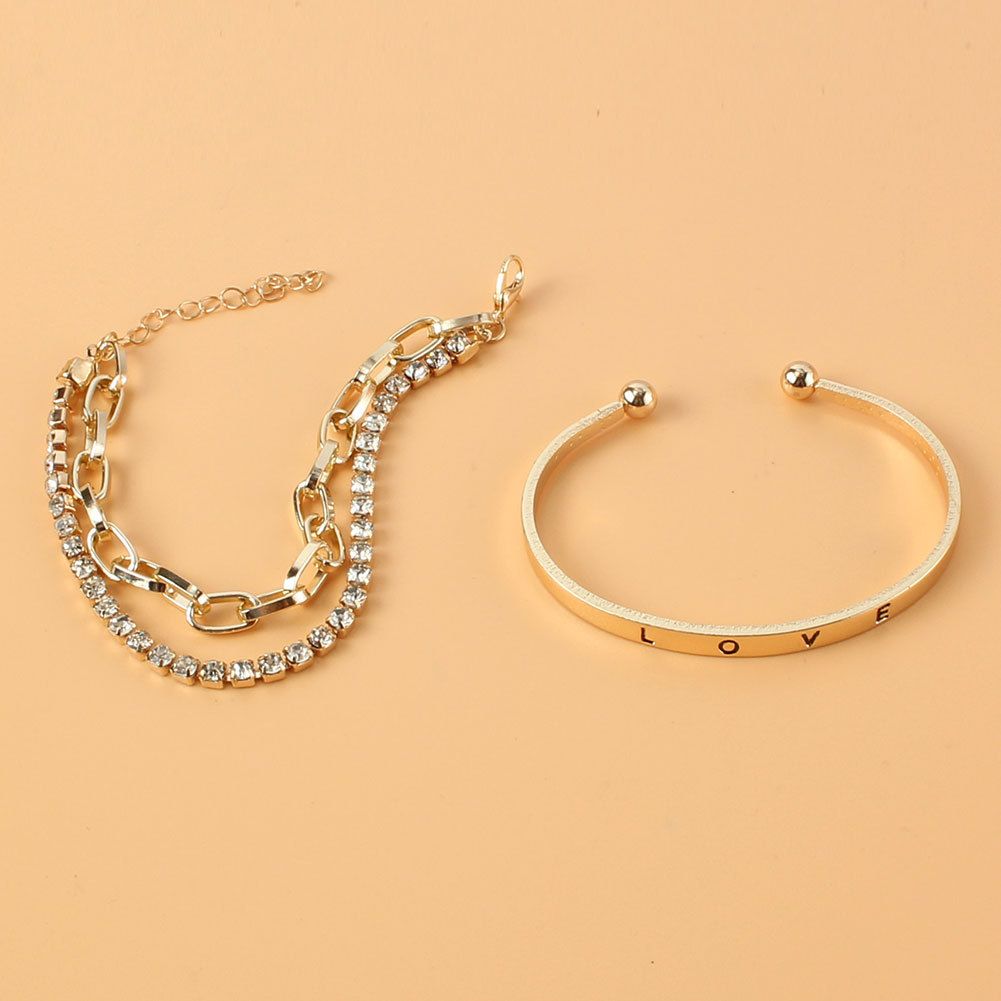 Simple And Fashionable Personalized Letter LOVE Open Bracelet Alloy Full Diamond Multi Layer Hand Jewelry_ipsvogv.com