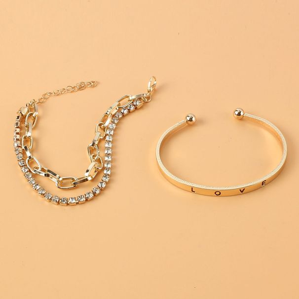 Simple And Fashionable Personalized Letter LOVE Open Bracelet Alloy Full Diamond Multi Layer Hand Jewelry_ipsvogv.com