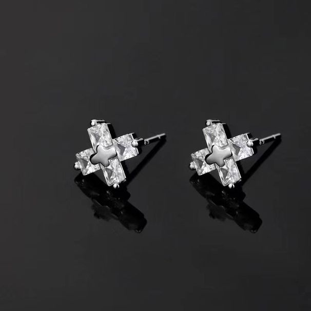 Needle Cross, Zircon Earrings, Male Ins, Ruffian, Handsome Earrings, Male Cold and Elegant Style, High Grade, Super Flash, Explosive Flash_ipsvogv.com