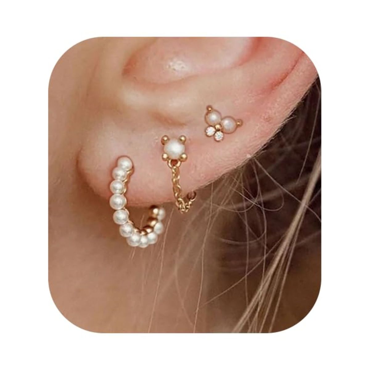 Women’s Jewelry Set Fashion Hot Sale Real Gold Brass Electroplating Personalized Trendy Niche Design Pearl Earrings Three Piece Set_ipsvogv.com