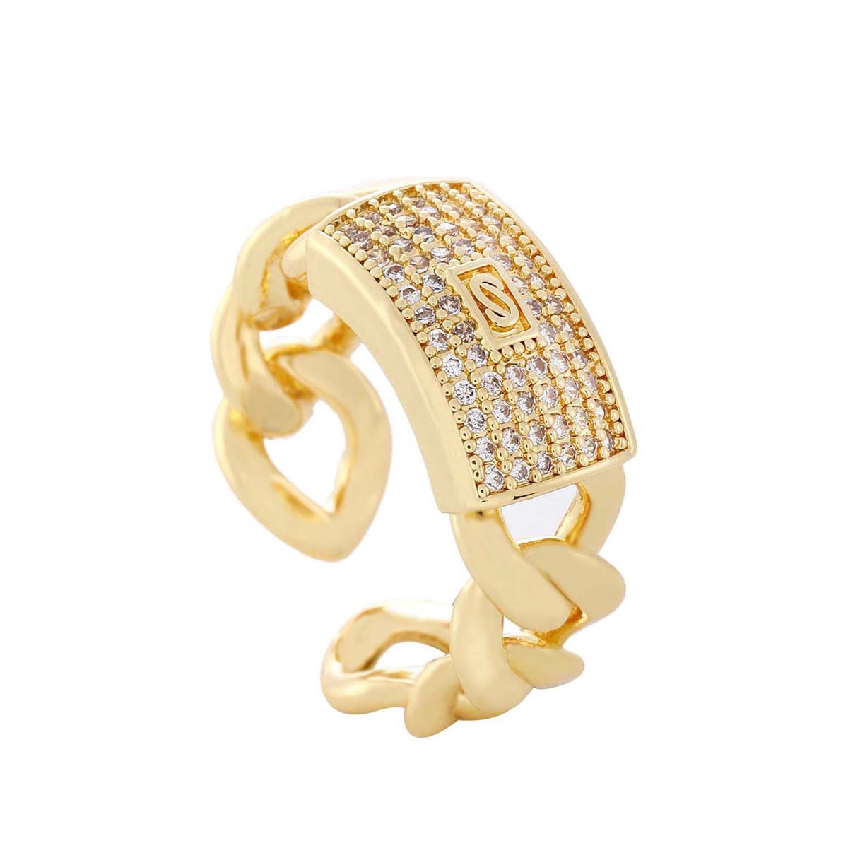 High End, Personalized Fashionable Geometric Zircon With Full Diamond Cuban Chain And Open Ring Design_ipsvogv.com