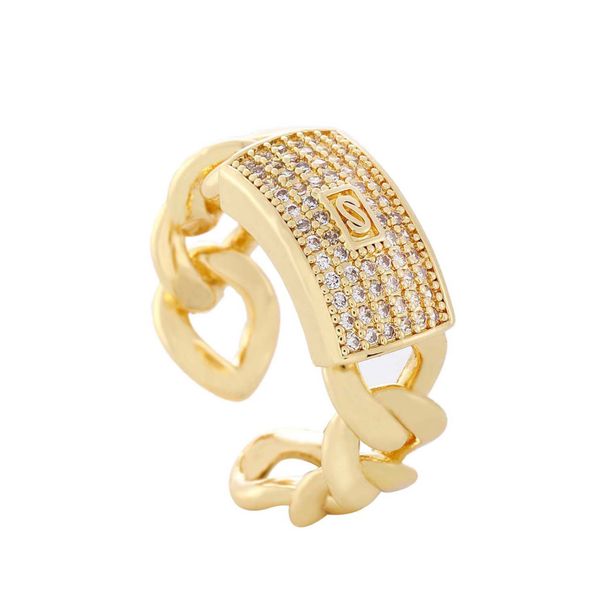 High End, Personalized Fashionable Geometric Zircon With Full Diamond Cuban Chain And Open Ring Design_ipsvogv.com