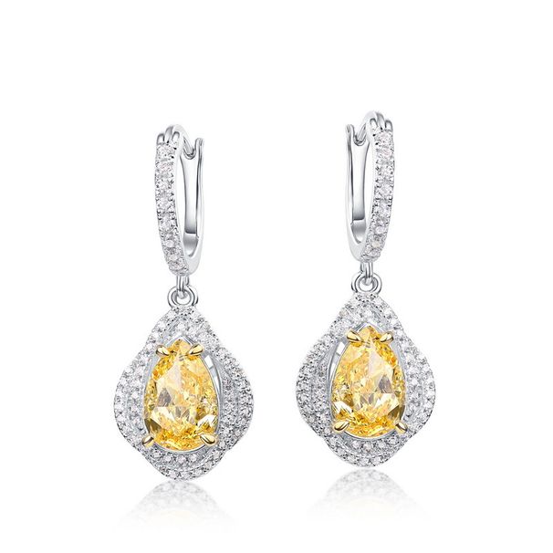 Willson Jewelry New Recommendation S925 Sterling Silver Earrings Fashion Trend Goose Yellow Ice Flower Cut High Carbon Diamond Ear Hooks_ipsvogv.com