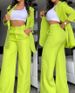 Women's Elegant Solid Color Slit Lapel Suit with Pockets Straight Leg Pants Two Piece Suit (No Vest)_ipsvogv.com