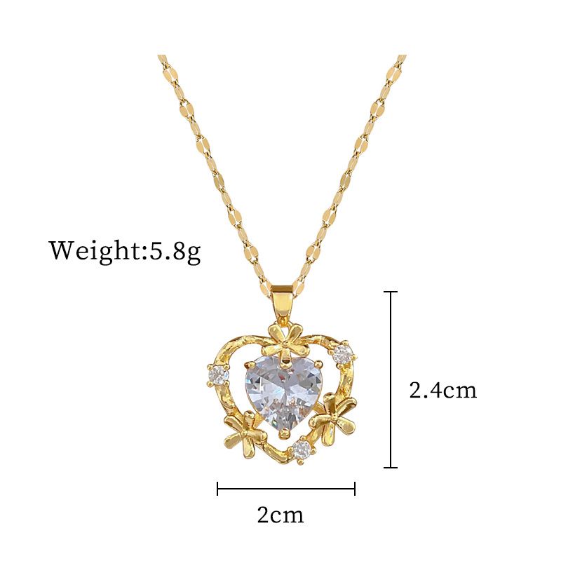 【 Titanium Steel 】 Micro inlaid Necklace Earring Set Light Luxury Love Flower Personalized Temperament Banquet Earrings_ipsvogv.com