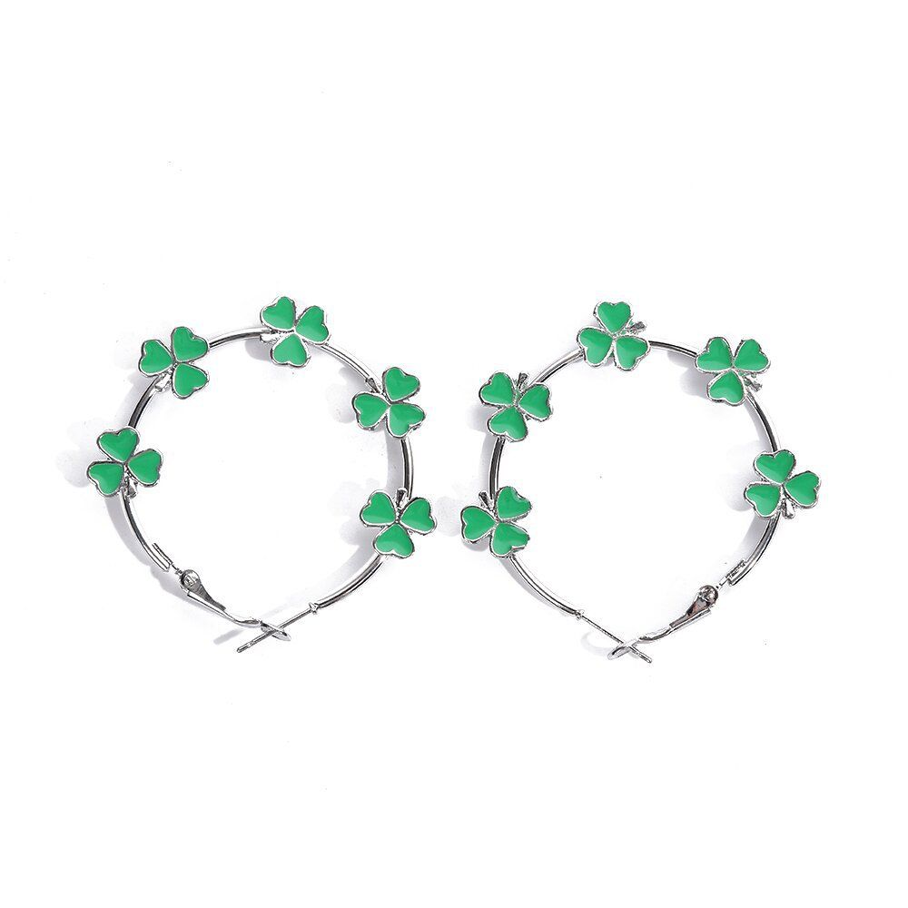 Fashion Temperament Three Leaf Clover Earrings Four Leaf Clover Oil Drop Exaggerated Earrings_ipsvogv.com