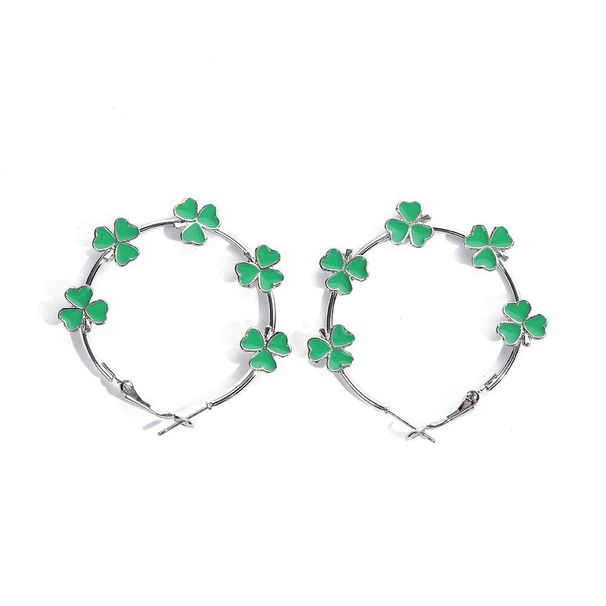 Fashion Temperament Three Leaf Clover Earrings Four Leaf Clover Oil Drop Exaggerated Earrings_ipsvogv.com