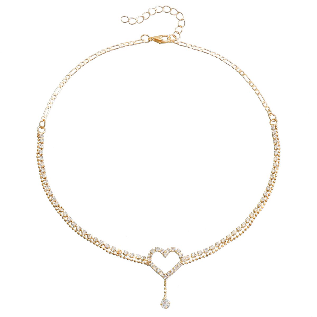 Double Flash Diamond Love Short Necklace Choker Internet Celebrity Pendant Neck Strap Neck Chain Neck Jewelry Women's Collarbone Chain_ipsvogv.com