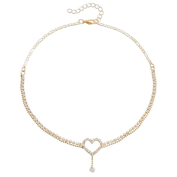 Double Flash Diamond Love Short Necklace Choker Internet Celebrity Pendant Neck Strap Neck Chain Neck Jewelry Women's Collarbone Chain_ipsvogv.com