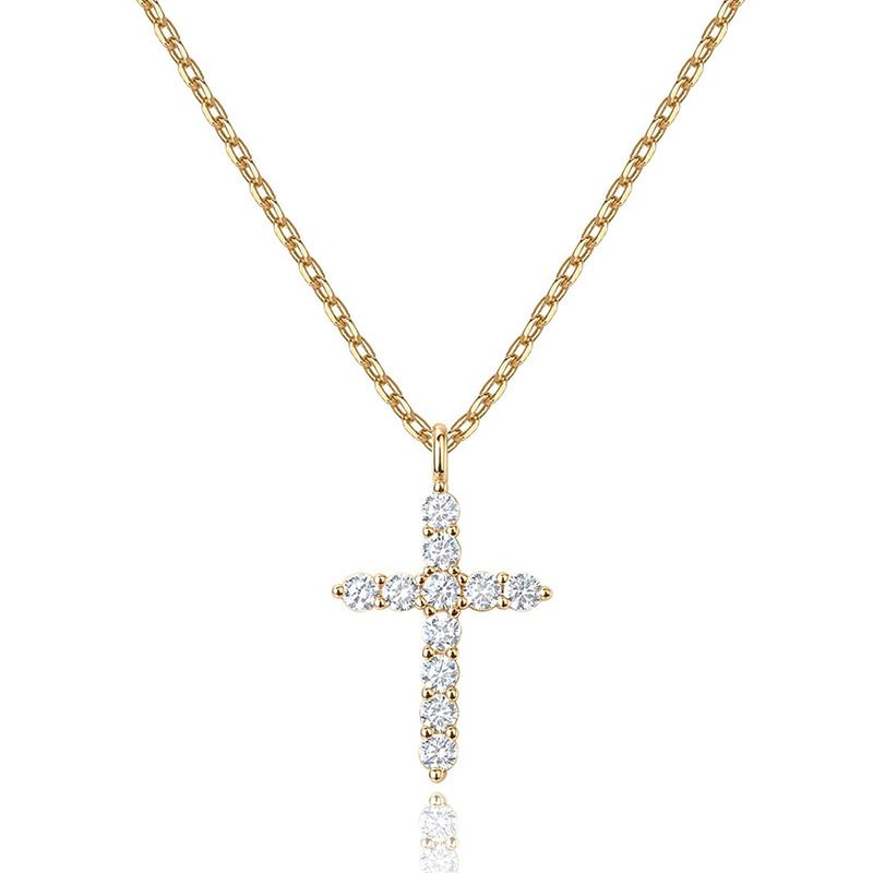 14K Gold Cross Diamond Necklace Female Fashion Faith Pendant Female_ipsvogv.com