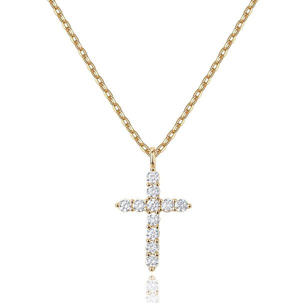 14K Gold Cross Diamond Necklace Female Fashion Faith Pendant Female_ipsvogv.com