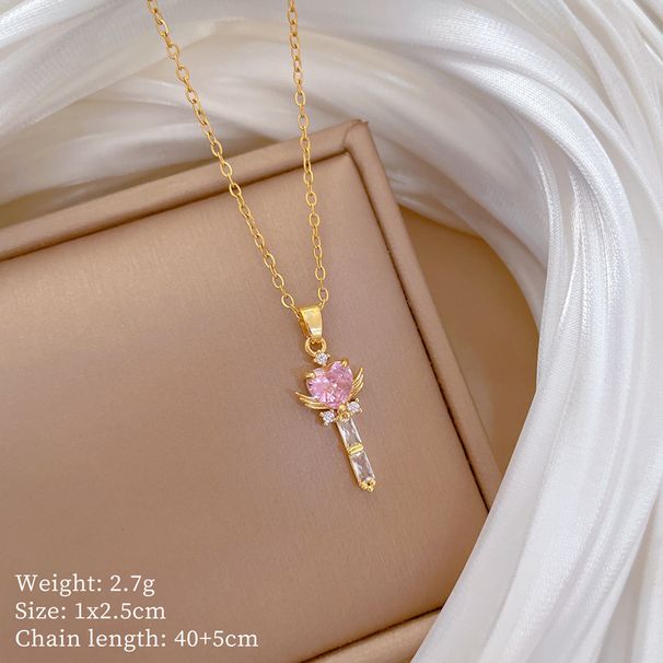 【 】 Love Key Light Luxury Charm Gorgeous Full Diamond Necklace Women's Versatile Clavicle Titanium Steel Chain_ipsvogv.com