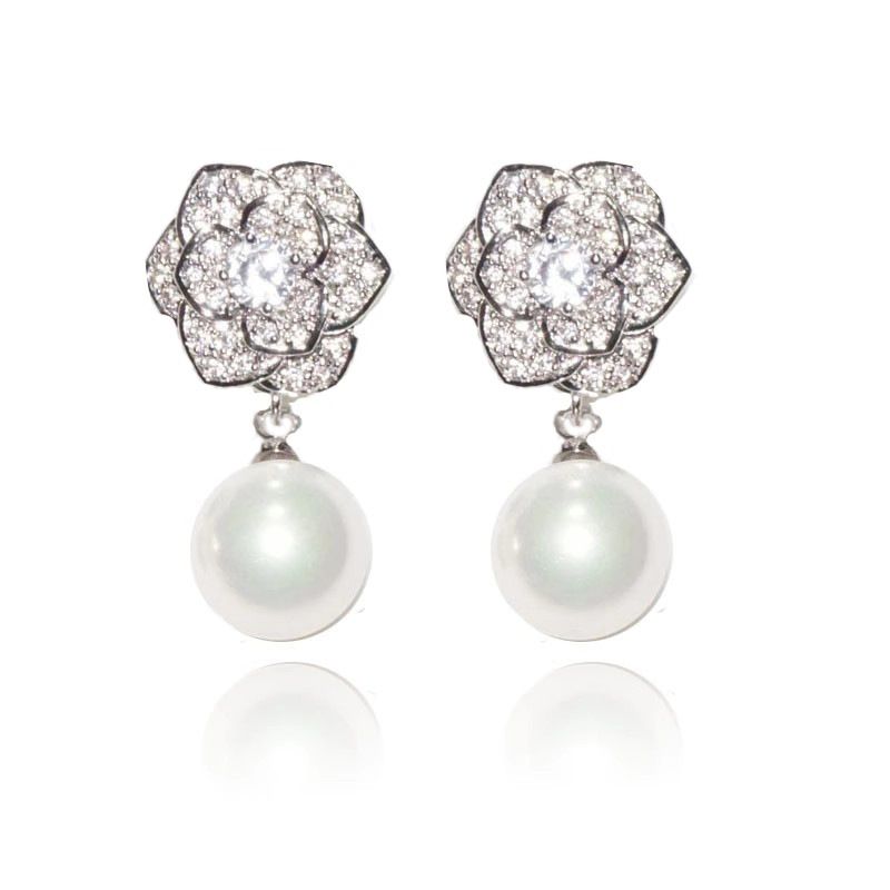Cao Shi Rose Pearl Earrings, Women's Mountain Camellia, Lady Princess Jewelry, Fashionable And Elegant Style_ipsvogv.com