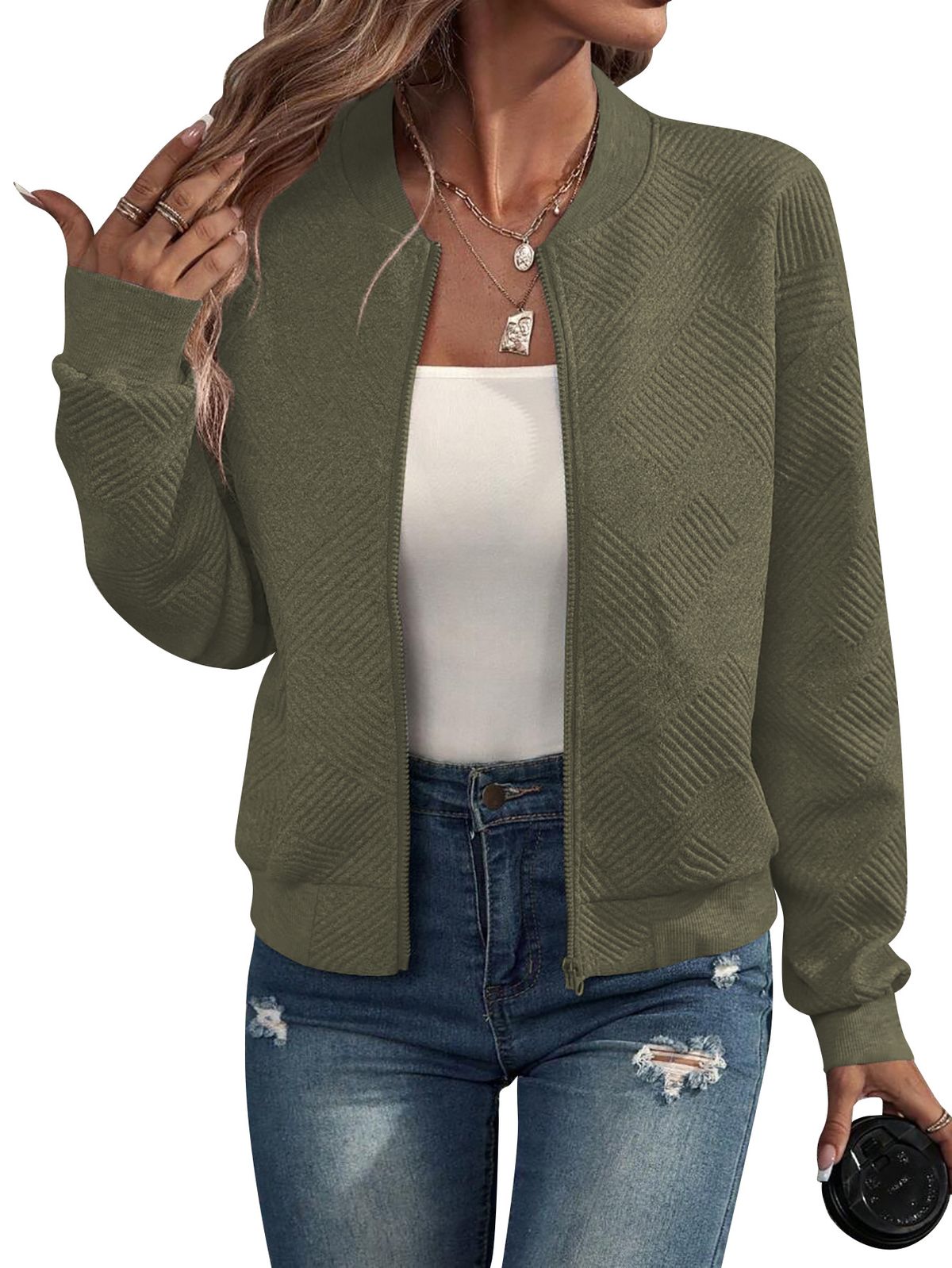 Women's Clothing new solid color zipper jacket baseball collar casual jacket_ipsvogv.com