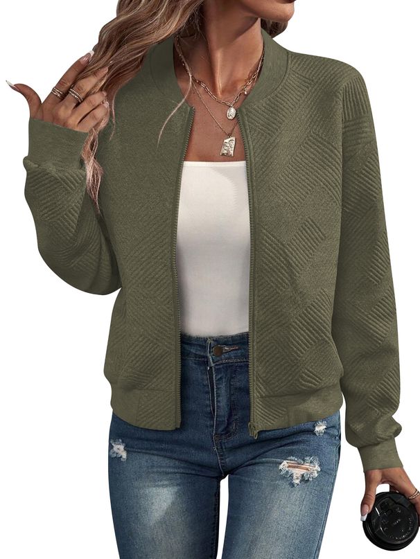 Women's Clothing new solid color zipper jacket baseball collar casual jacket_ipsvogv.com