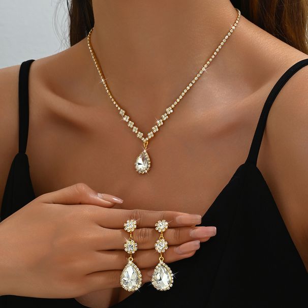 Water Drop Necklace And Earrings Set, Light Luxury Clavicle Chain, High-end Sense, Elegant Jewelry_ipsvogv.com
