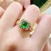 New Natural Colombian Cultivated Emerald Sugar Tower Ring, Women's Cuban Watch Chain Design, Colorful Gemstone Green_ipsvogv.com