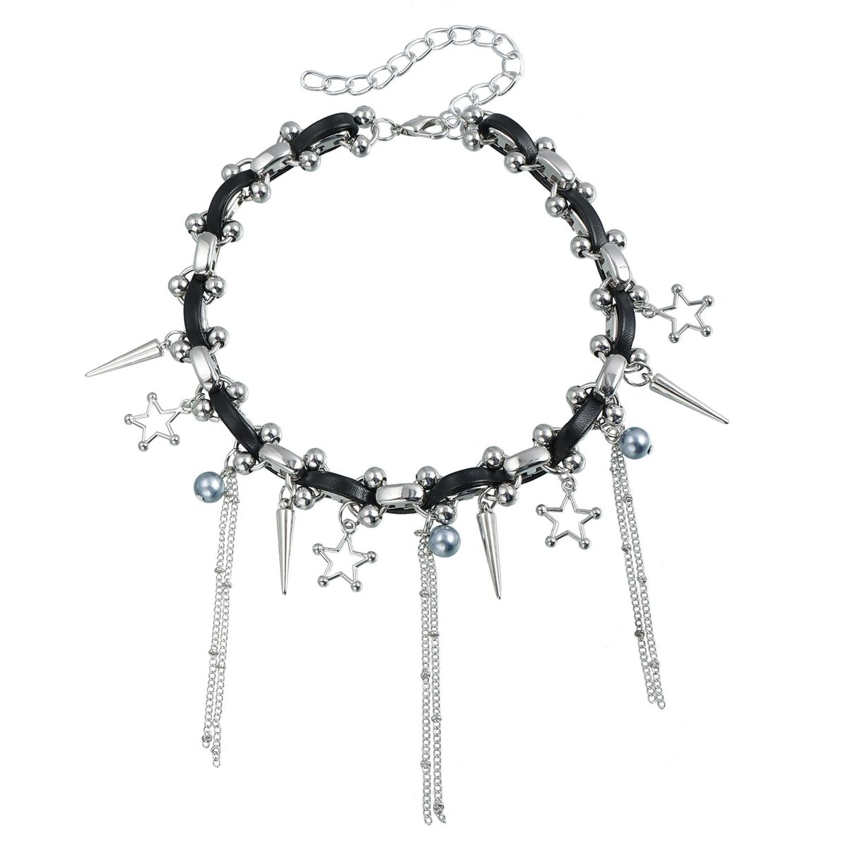 Heavy Metal Punk Goth Pentagram Fringed Leather Rope Collarbone Chain Sweet Cool Babes Necklace_ipsvogv.com