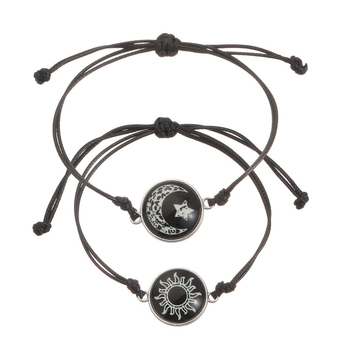 2Pcs Romantic Couple Butterfly Sun Moon Lovers Charm Adjustable Glow In The Dark Woven Bracelet_ipsvogv.com