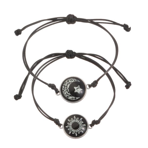 2Pcs Romantic Couple Butterfly Sun Moon Lovers Charm Adjustable Glow In The Dark Woven Bracelet_ipsvogv.com