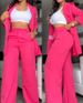 Women's Elegant Solid Color Slit Lapel Suit with Pockets Straight Leg Pants Two Piece Suit (No Vest)_ipsvogv.com