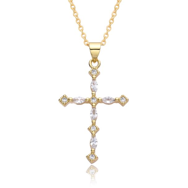 Minimalist Cross Pendant Necklace - Cubic Zirconia Elegant Statement Jewelry, High-End Net Celebrity Style For Women (C268)_ipsvogv.com