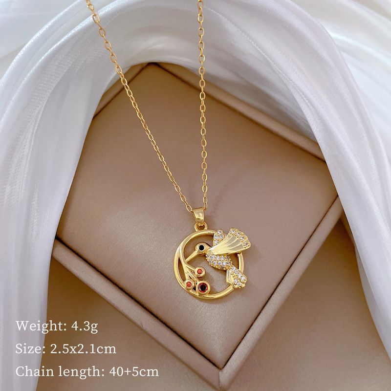【 】 Circular Woodpecker Light Luxury Charm Gorgeous Full Diamod Necklace Wome's Versatile Clavicle Titaium Steel_ipsvogv.com