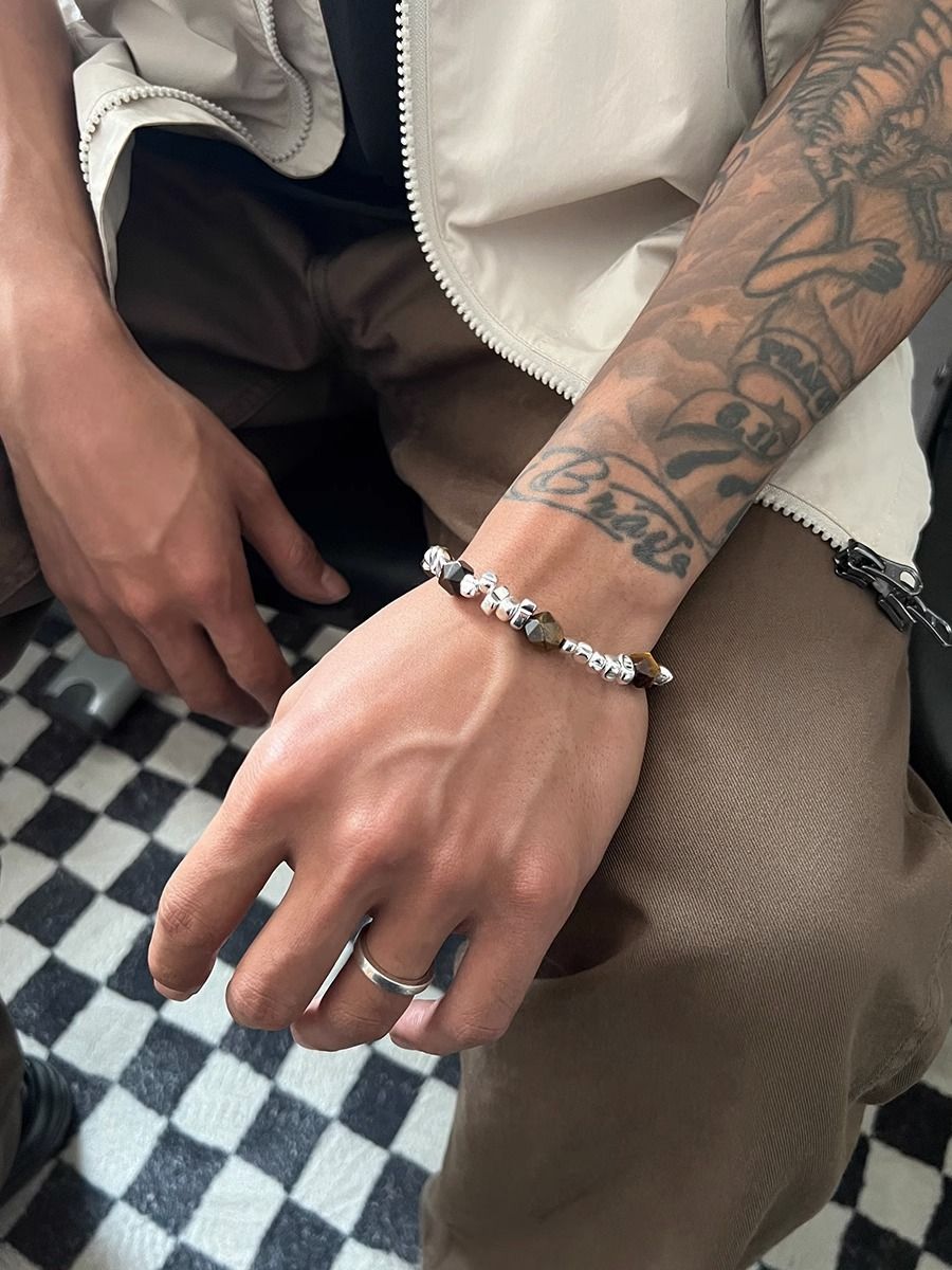 Bracelet With Men's Broken Splicing Silver Gallstones Bracelet, Women's Chinese Style Minimalist Design, Titanium Steel_ipsvogv.com