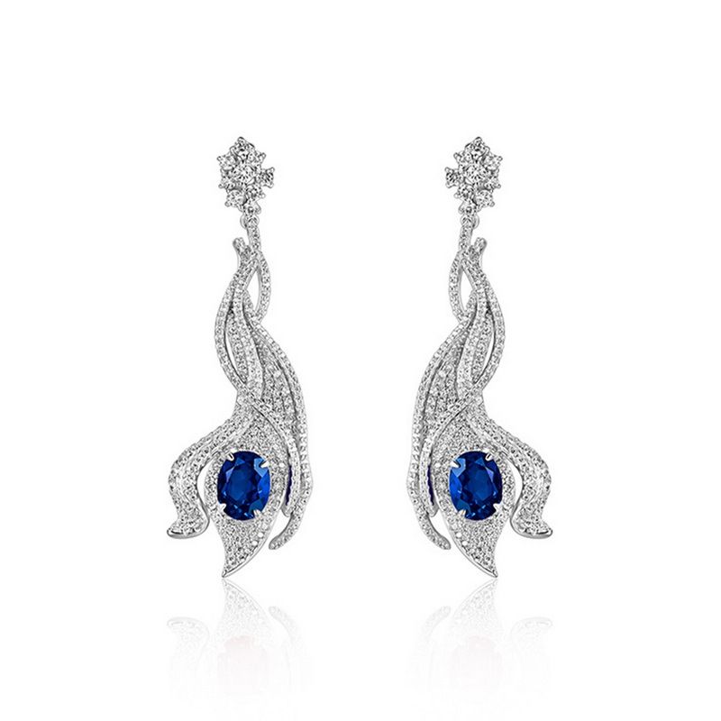 Ancient Hollow Leaves Long Earrings S925 Silver Breeding Red And Blue Stud Earrings_ipsvogv.com