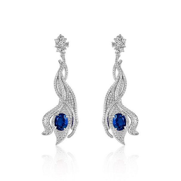 Ancient Hollow Leaves Long Earrings S925 Silver Breeding Red And Blue Stud Earrings_ipsvogv.com