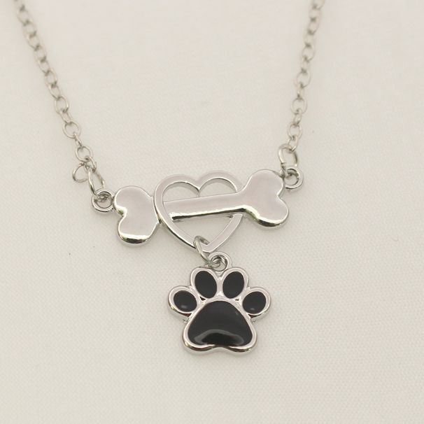 Love Necklace For Women, Fashionable Drop Glue Bone, Cute Dog Paw, Black Silver Jewelry Pendant_ipsvogv.com