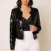 Women's round neck long-sleeved solid color cardigan casual versatile sequined jacket_ipsvogv.com