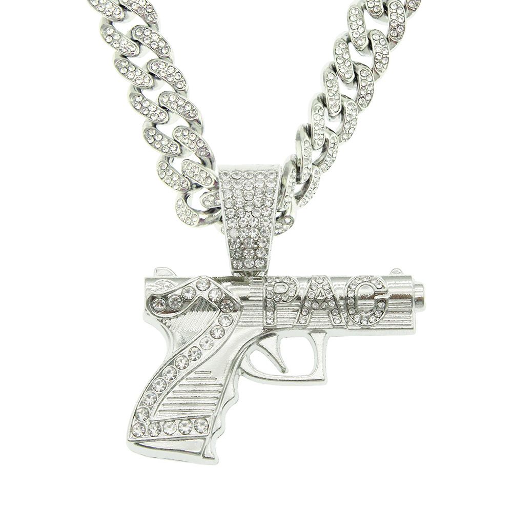 Hip hop exaggerated and cool diamond studded gun necklace pendant full of diamonds Cuban chain trendsetter niche_ipsvogv.com