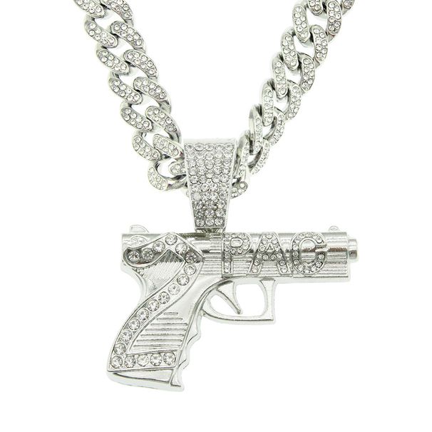 Hip hop exaggerated and cool diamond studded gun necklace pendant full of diamonds Cuban chain trendsetter niche_ipsvogv.com