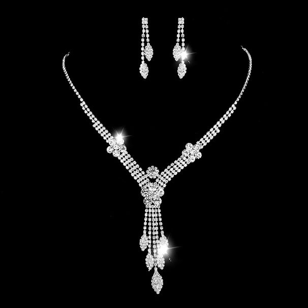 Women’s Jewelry Set Fashion Jewelry Inlaid Crystal Rhinestone Claw Chain Tassel Long Wedding Bridal Necklace Earrings Set_ipsvogv.com