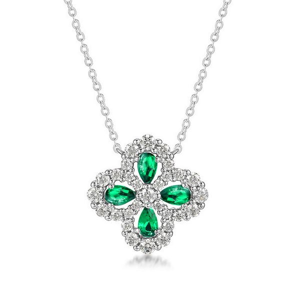 S925 silver cultivated emerald necklace four leaf clover retro literary style clavicle chain_ipsvogv.com