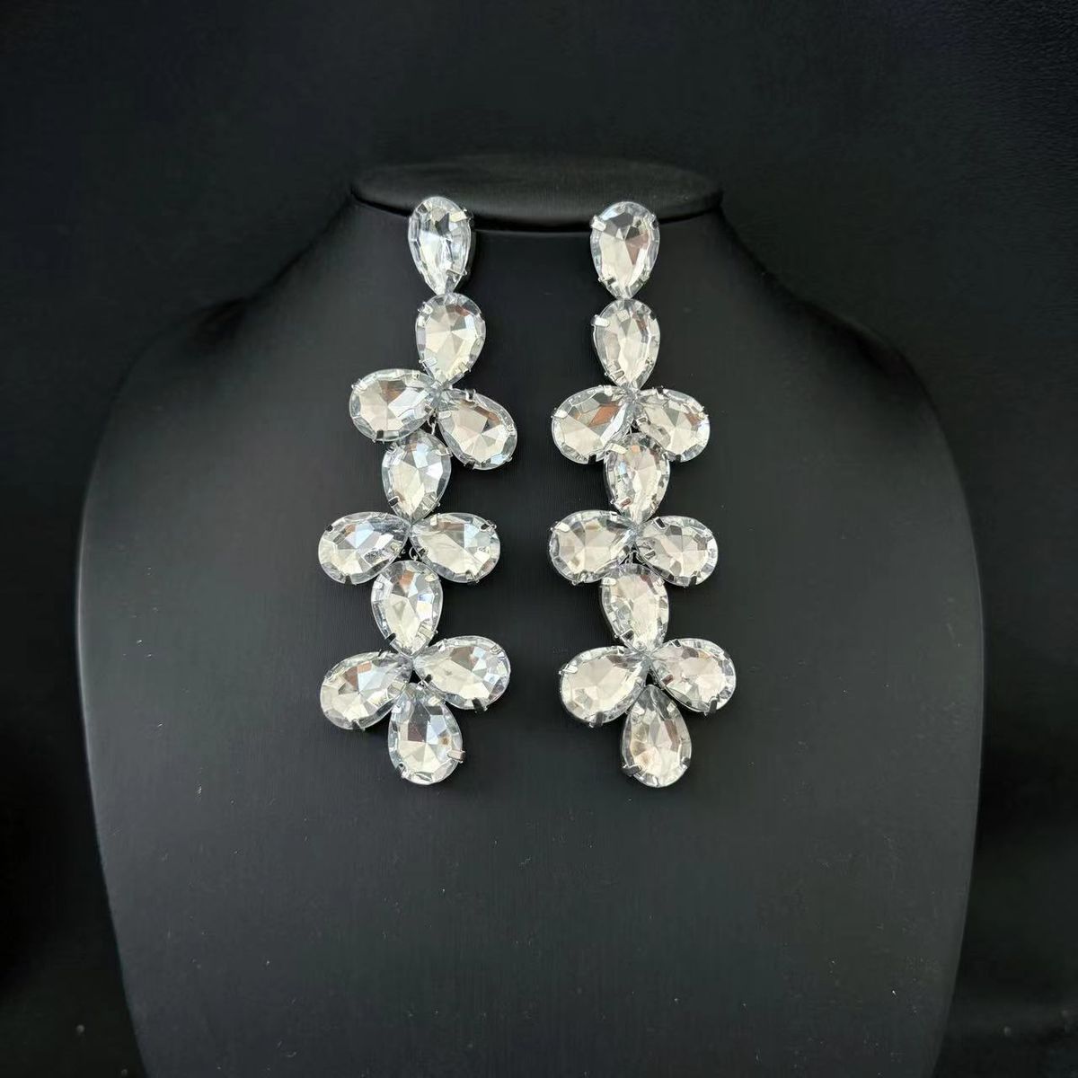 Fashion diamond studded rhinestone long multi layer water drop earrings for women jewelry_ipsvogv.com