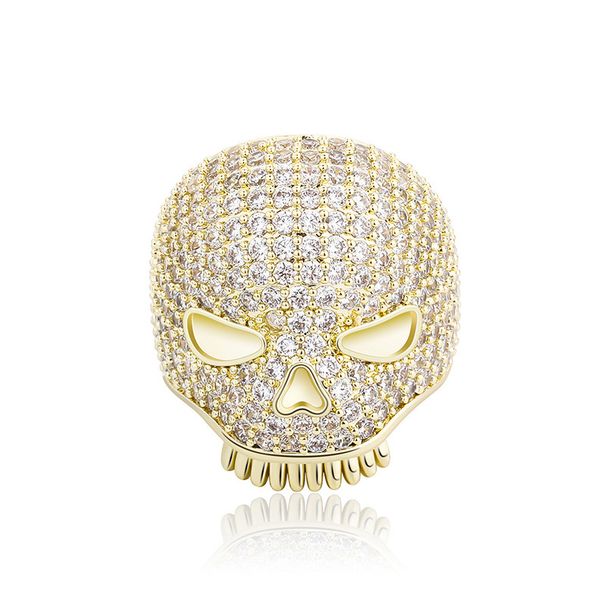 Ins Popular Skull Head Personality Hip Hop Ring Full Of Zircon Trendy Hand Jewelry Gold Jewelry Bling_ipsvogv.com