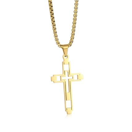 Titanium Steel Necklace With Hollowed Out Cross, Men's And Women's Trendy Hip-hop Personality Pendant, High-end Non_ipsvogv.com