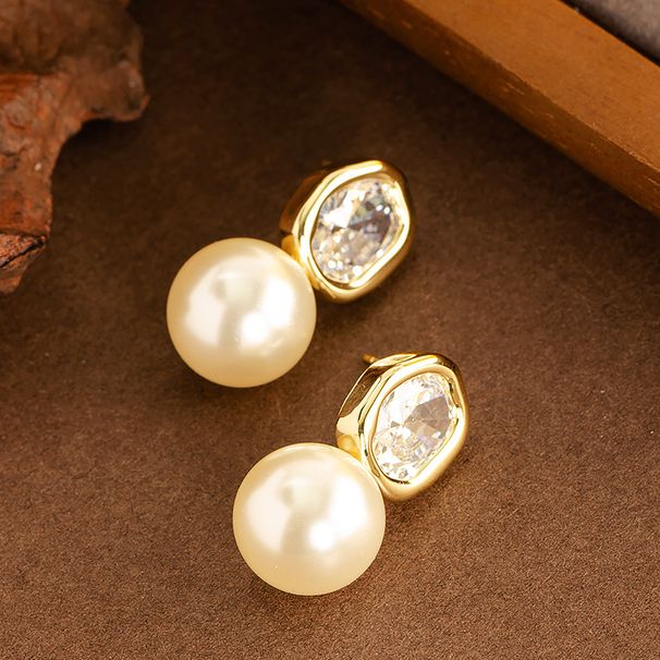 Small Niche Design, Irregular Sparkling Diamond Zircon Pearl Earrings, Feminine Temperament, Simple, Fashionable,_ipsvogv.com
