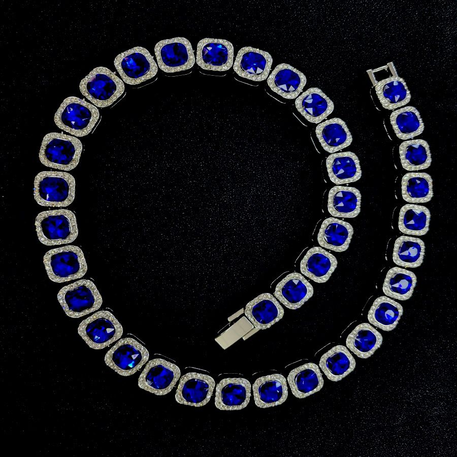 Unisex Square Sapphire Personalized Diamond Necklace Alloy High Grade Rock Sugar Diamond Necklace Men And Women's Same Necklace_ipsvogv.com
